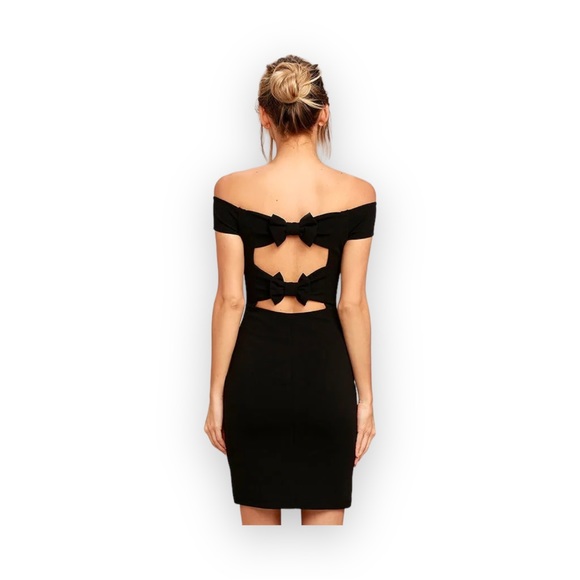Lulu's Black Bow-Getter Black Off-the-Shoulder Bodycon Dress XS NWT - Picture 3 of 11